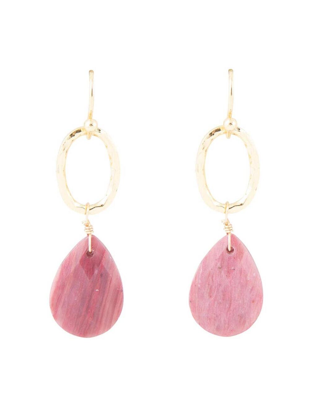 Pretty Drops of Pink Rhodonite Golden Drop Earrings